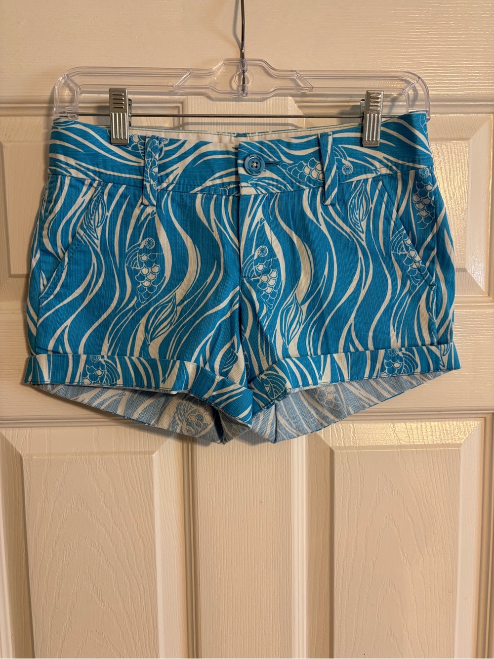Lilly Pulitzer Callahan Shorts Size 0 Blue White Joe Fish Printed Cotton